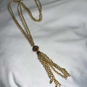Vintage gold-tone multi continuous chain tassel necklace